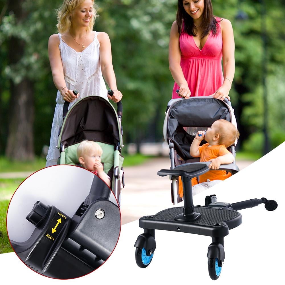 Universal 2in1 Stroller Ride Board,Stroller Ride Board - with Detachable Seat, Holds Childre Up to 55lbs (Blue)