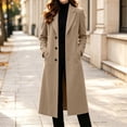 thumbnail image 2 of Women's Solid Turn Down Collar Long Overcoat Long Sleeve Casual Lapel Long Length Trench Coat Elegant Loose Fit Winter Outerwear Jacket for Daily Wear Khaki, 2 of 9