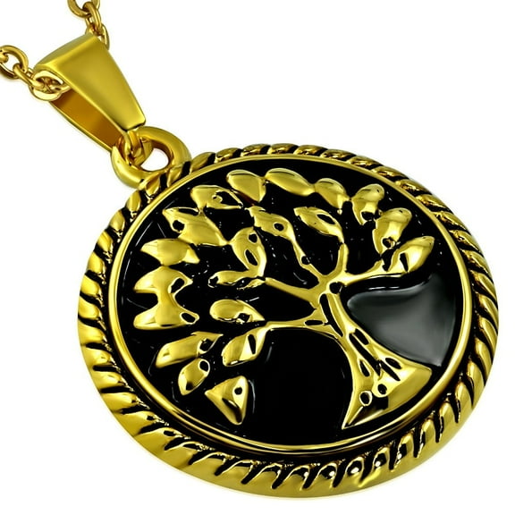Stainless Steel Gold-Tone Tree of Life Pendant Necklace, 21"