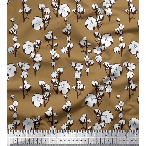 Soimoi Silk Fabric Cotton Ball Floral Print Sewing Fabric Yard 42 Inch Wide