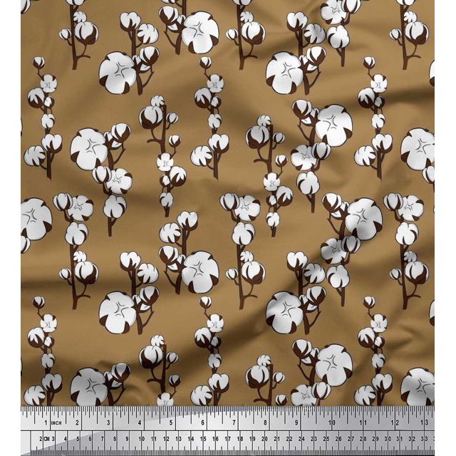 Soimoi Moss Georgette Fabric Cotton Ball Floral Decor Fabric Printed Yard 42 Inch Wide
