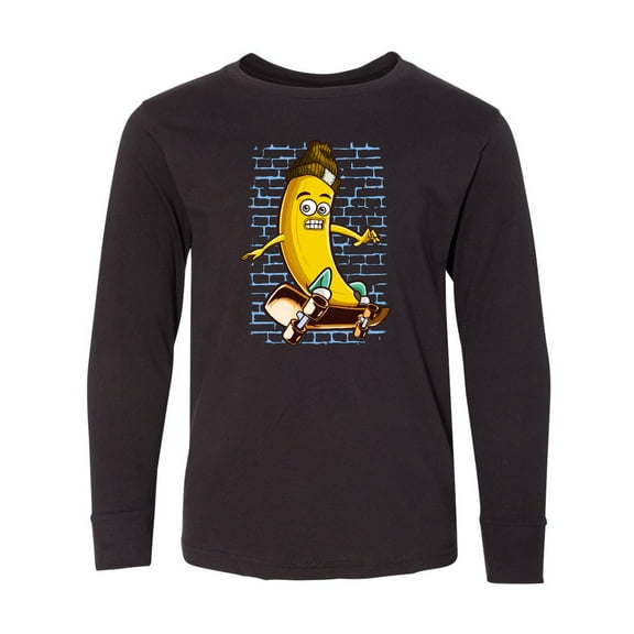 Inktastic Skateboarding Banana Funny Skater Long Sleeve Youth T-Shirt