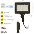 thumbnail image 2 of NUWATT 50W LED Flood Light, 3CCT 3000K/4000K/5000K Selectable, IP65 Waterproof Lighting, Adjustable Knuckle Mount, 7050LM, 0-10V Dimmable, 120-277V, Outdoor Security Floodlight for Yard, Bronze, UL, 2 of 5