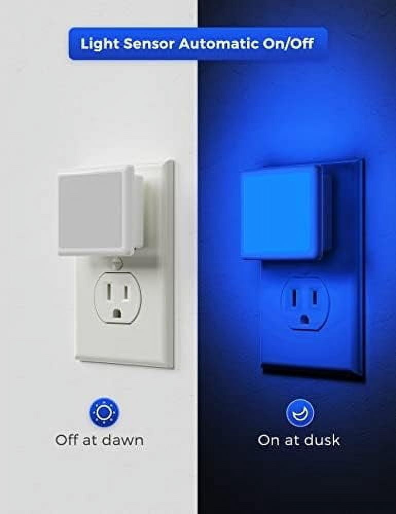 Blue Night Lights Plug into Wall 2-Pack, 0.3W Plug in Night Light, Dusk to Dawn, Bright Nightlight Auto-On/Off, for Adults Kids Room Bedroom Bathroom Hallway Kitchen, Non-Dim
