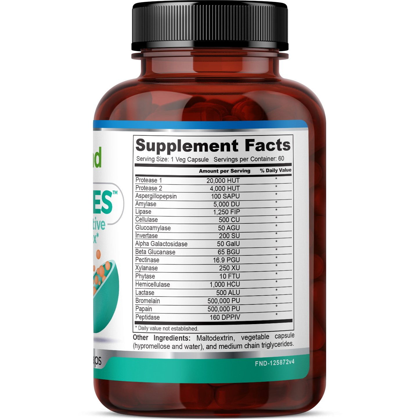 Fineland Vitamins D-ENZYMES Digestive Enzymes for Bloating, Gas, Indigestion, Vegan, Gluten-Free, 60 Count