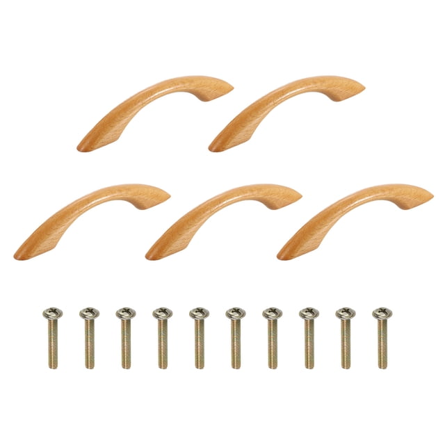 Uxcell 5Pcs Tiradores de Cajón de Madera, Espaciado de Agujeros de 96mm/3.8" en Forma de Puente Tiradores de Gabinetes de Madera de Haya