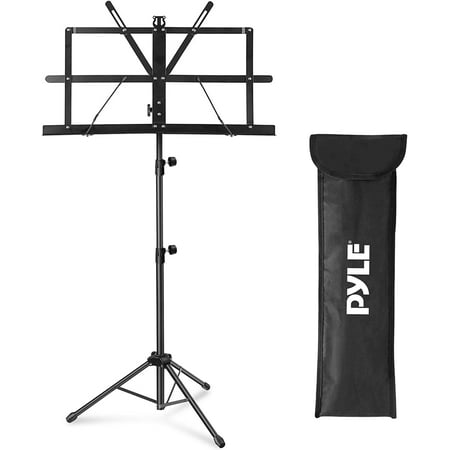 Pyle Portable Music Stand Holder - Sturdy and Adjustable Height Tripod Base Metal Music Stand, Lightweight & Compact for Storage or Travel with Carrying Bag