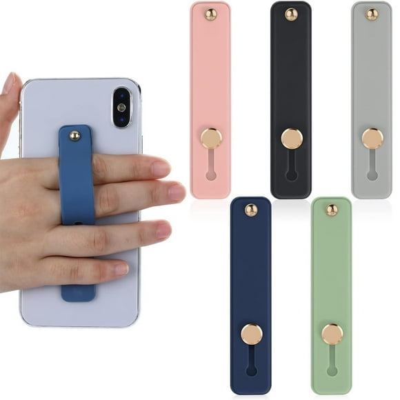 Cell Phone Ring Holder, Set of 5 Handle Silicone Bands for Retractable Cell Phones (5 Colors) Blue, Gray, Green