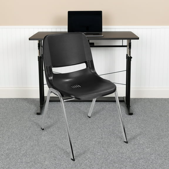 Black Ergonomic Shell Stack Chair with Black Frame and 16"H Seat