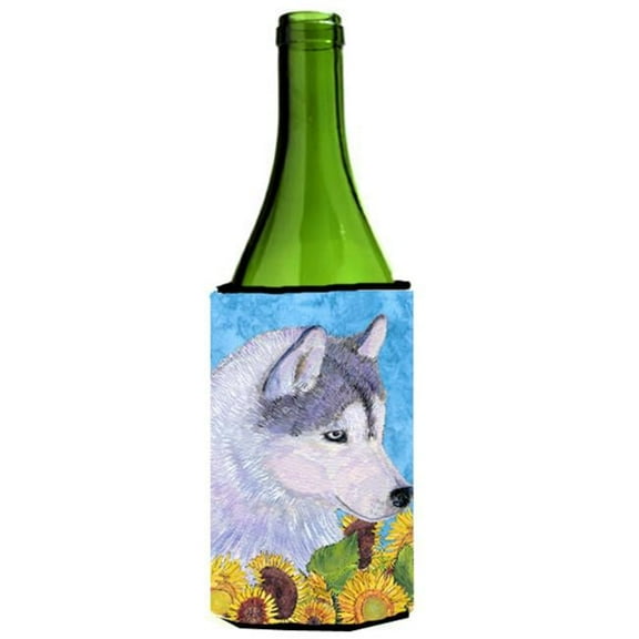 Siberian Husky In Summer Flowers Wine bottle sleeve Hugger - 24 Oz.