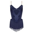 thumbnail image 2 of TiaoBug Women's Salsa Latin Dance Dress Fringe Tassels Camisole Leotard Sleeveless Rhinestones Mesh Bodysuit Navy Blue M, 2 of 5