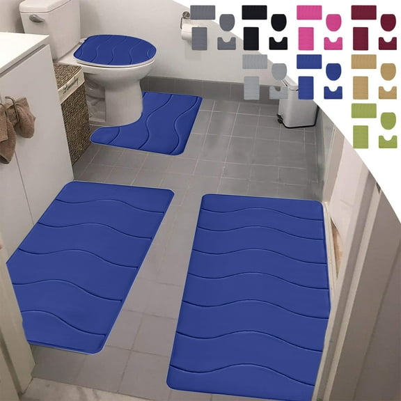 kladzum Bathroom Rugs Sets 4 Piece with Toilet Cover, Foam Bathroom Mats Set, Non Slip Bath Mats for Bathroom, Water Absorbent Toilet Mats, Machine Washable Bath Rugs for Tub, Toilet and Floor Mat