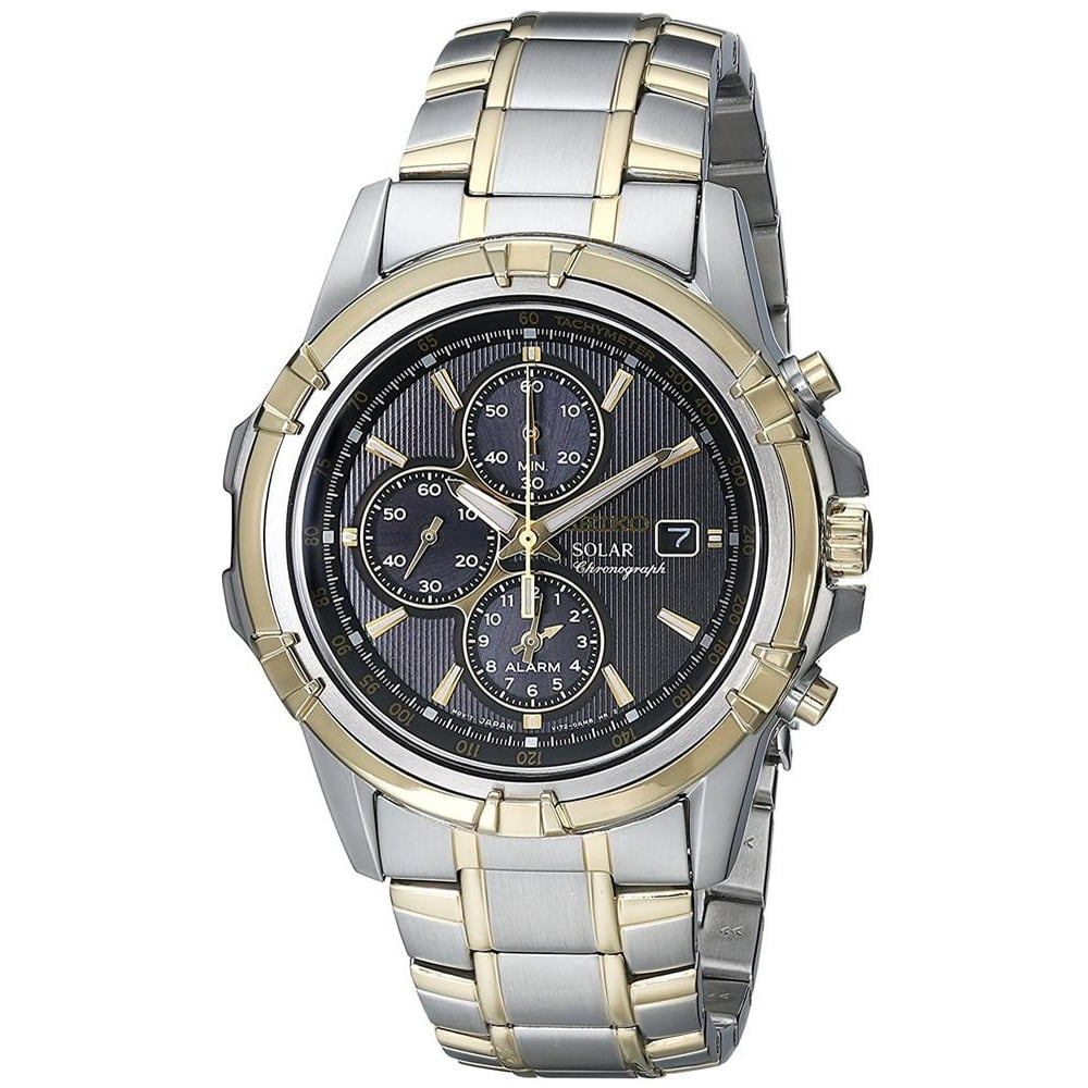 Seiko - Seiko Men's Core 42mm Two Tone Steel Bracelet Steel Case Hardlex Crystal Solar Grey Dial