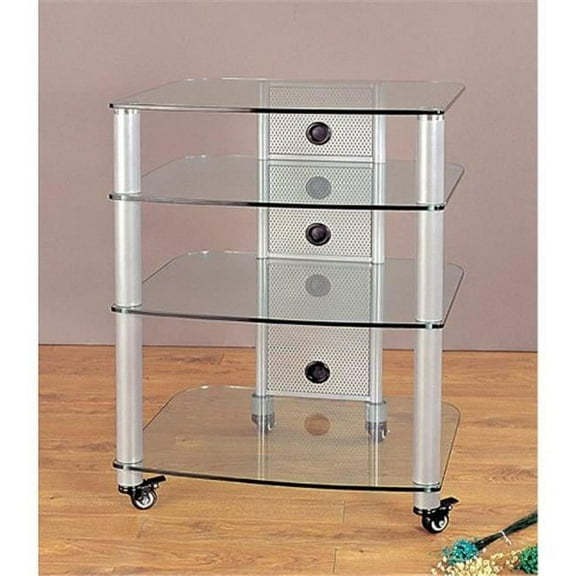 Silver Poles 4 Clear Glass Shelves AV Stand
