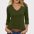 thumbnail image 2 of Loopsun Womens Fall Tops Plus Size, 3/4 Sleeve T Shirts for Women, Women's Casual Solid Quarter Sleeve V-neck Pullover Top Army Green, M, 2 of 5