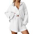 thumbnail image 2 of Short Sets for Women Loose Fit Long Sleeve Button Down Collared Shirt and Shorts 2 Piece Matching Set Womens Lounge Set, 2 of 6