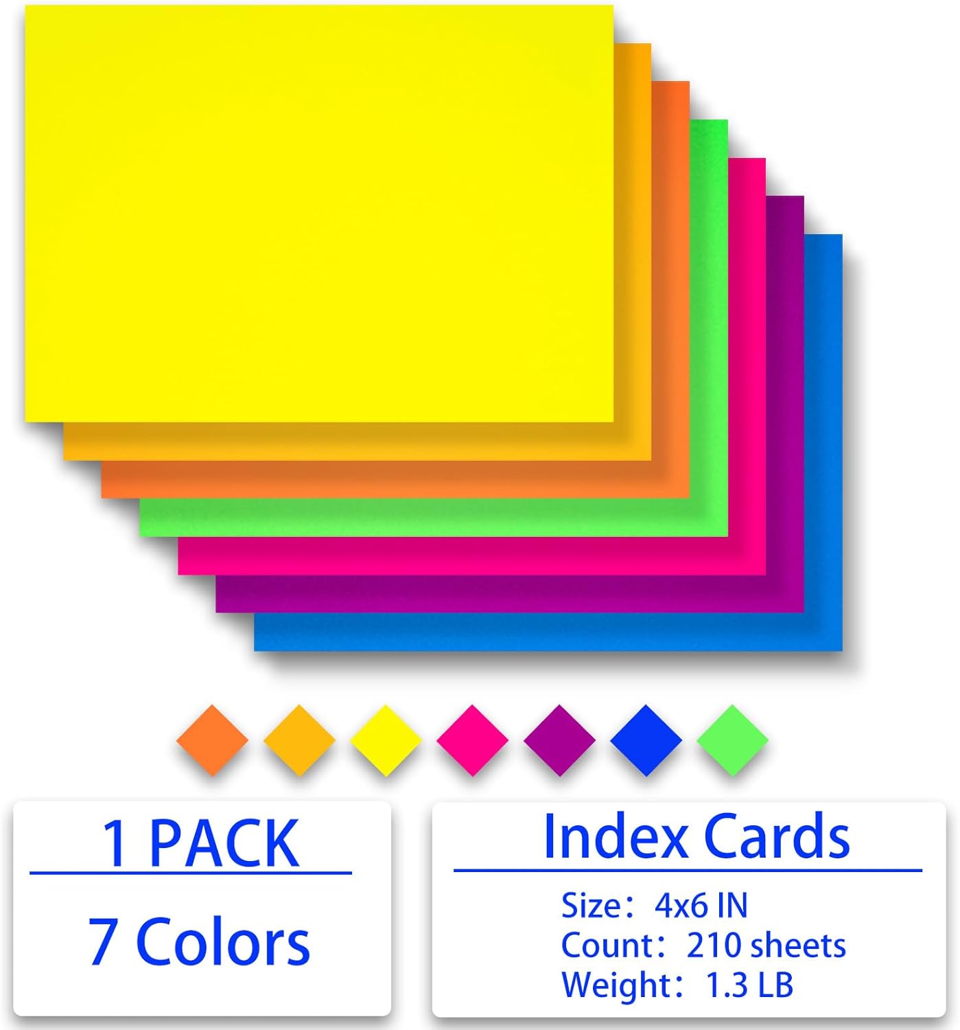 TT-Index Cards 210-Count 4x6 Inch,178GSM Heavyweight Set of 7 Fluorescent Colors Paper Multicolor Study Cards