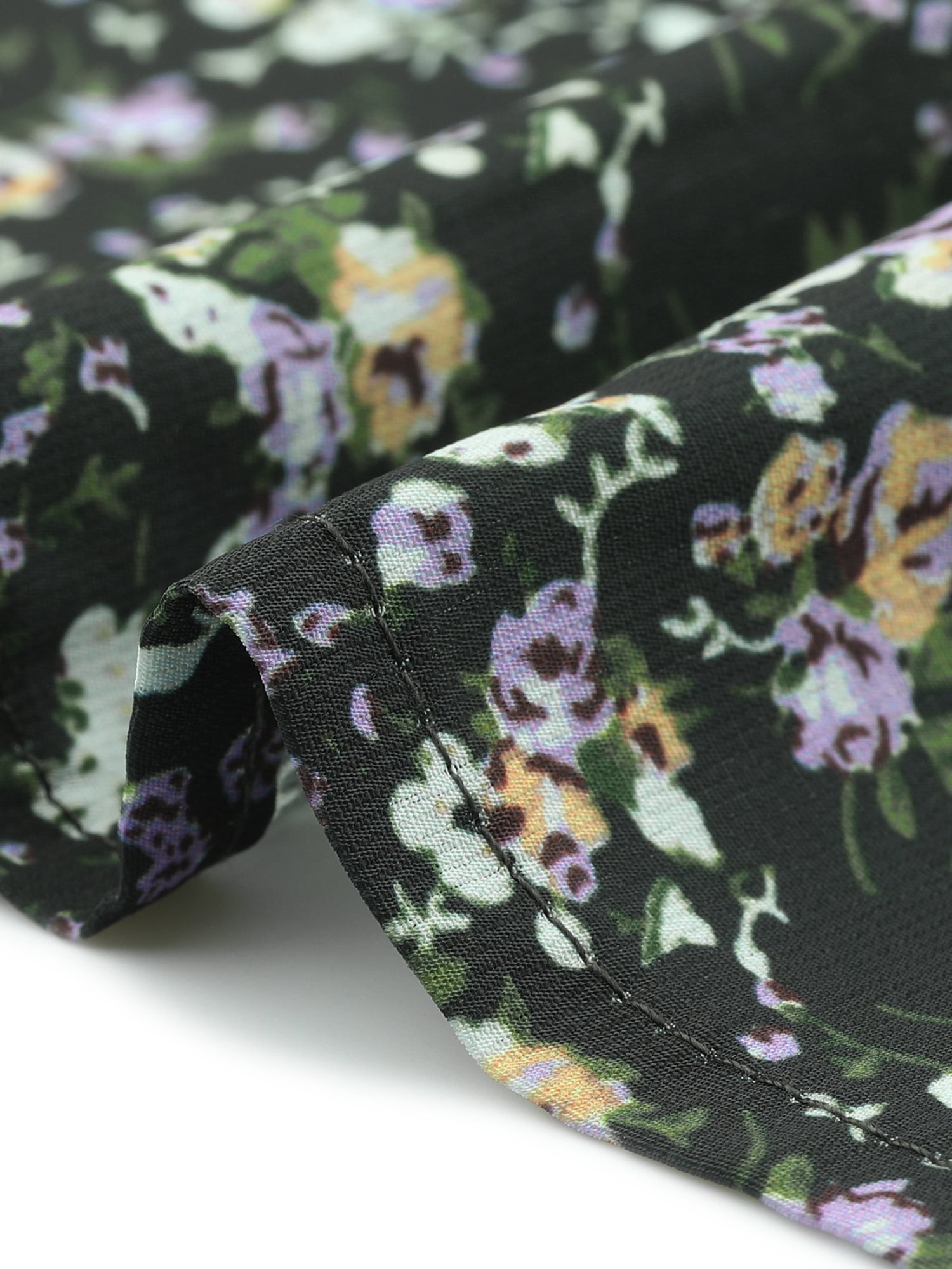 Unique Bargains Women's Plus Size V Neck Button Short Sleeve Floral Shirts 2X Black Purple