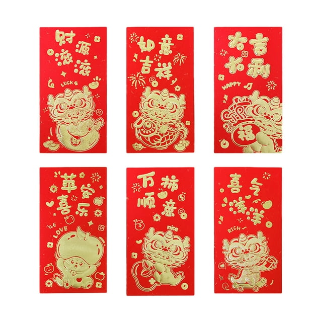 Maytalsory 6pcs Papier Enveloppes Rouges Chinoises Traditionnelles Célébrations du Nouvel An Lunaire Applications Larges Premium 209g, 6pcs 6,7 Pouces