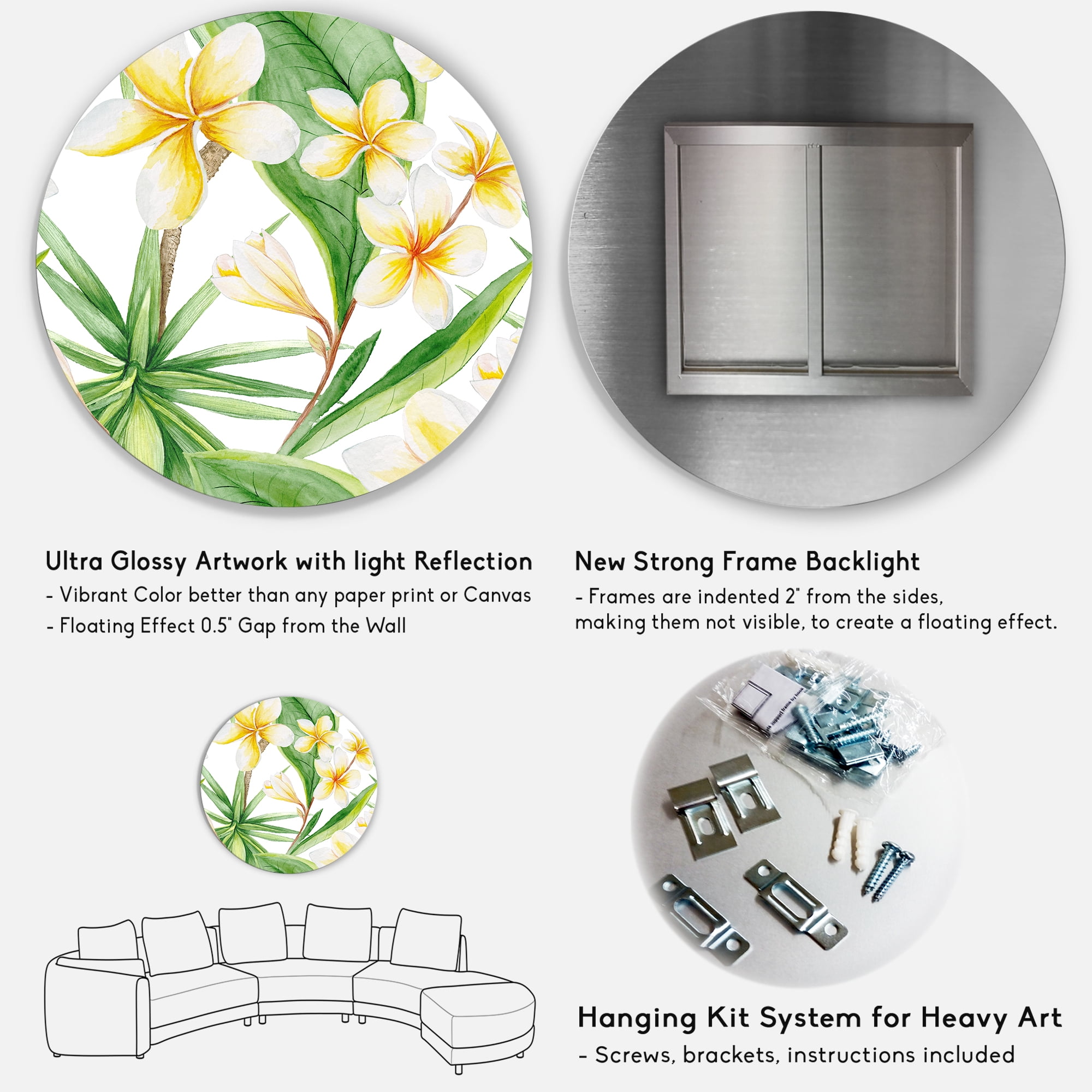 Designart 'Yellow Flowers and Tropical Foliage X' Traditional Circle Metal Wall Art 36x36 - Disc of 36