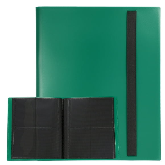Uxcell 4 Pocket Trading Card Binder, PU Cover Card Collection Binder 160 Side Loading Card Binder Card Album Folder for TCG, Game Cards, Sports Cards(Green)