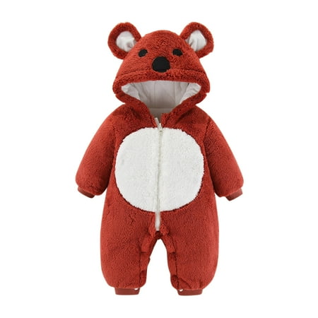 

Aompmsdx Boys Girls Long Sleeve Winter Bear Ears Hooded Cartoon Romper Fleece Coat Warm Jumpsuit