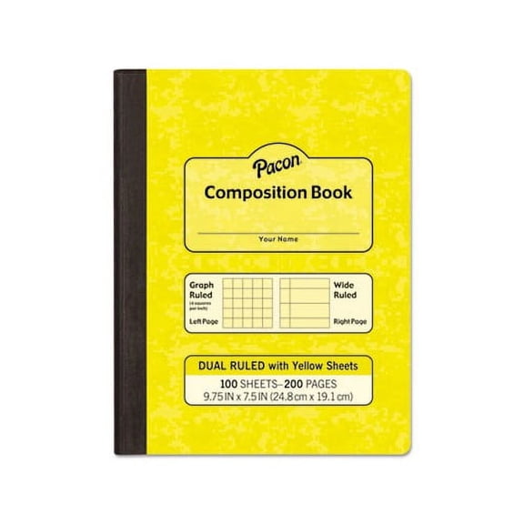 Pacon Dual Ruled Composition Book, 975" x 75", Yellow, 100 Sheets