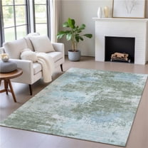 HomeRoots 630652 5 x 8 ft. Sage & Denim Blue Abstract Washable Indoor & Outdoor Rectangle Area Rug