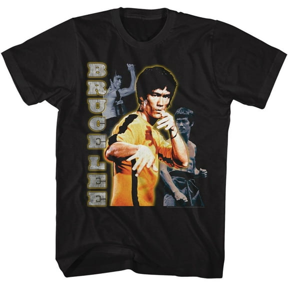 Bruce Lee Multi Photo Vertical Text Black Adult T-Shirt M