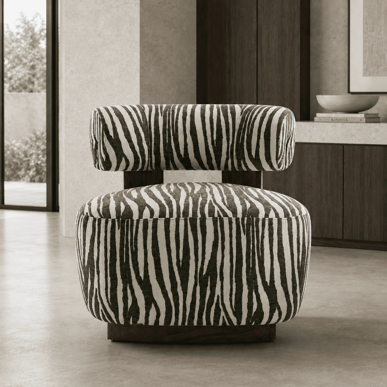 Aenkyo Zebra Stripe Chenille Accent Chair, 24 Inch Deep Seat Armless Chair, Green