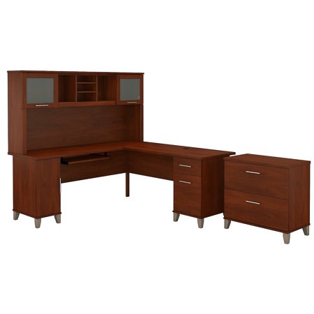 UPC: 0042976081744 | Bush Furniture Somerset 72W L Shaped Desk w/Hutch and Lateral File Cabinet Cherry SET009HC
