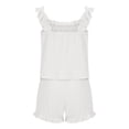thumbnail image 4 of Women's 2 Piece Cotton Outfits Summer Ruffle Trim Tank Tops and Shorts Loungewear Set Casual Loose Comfy Cute Sets, 4 of 6