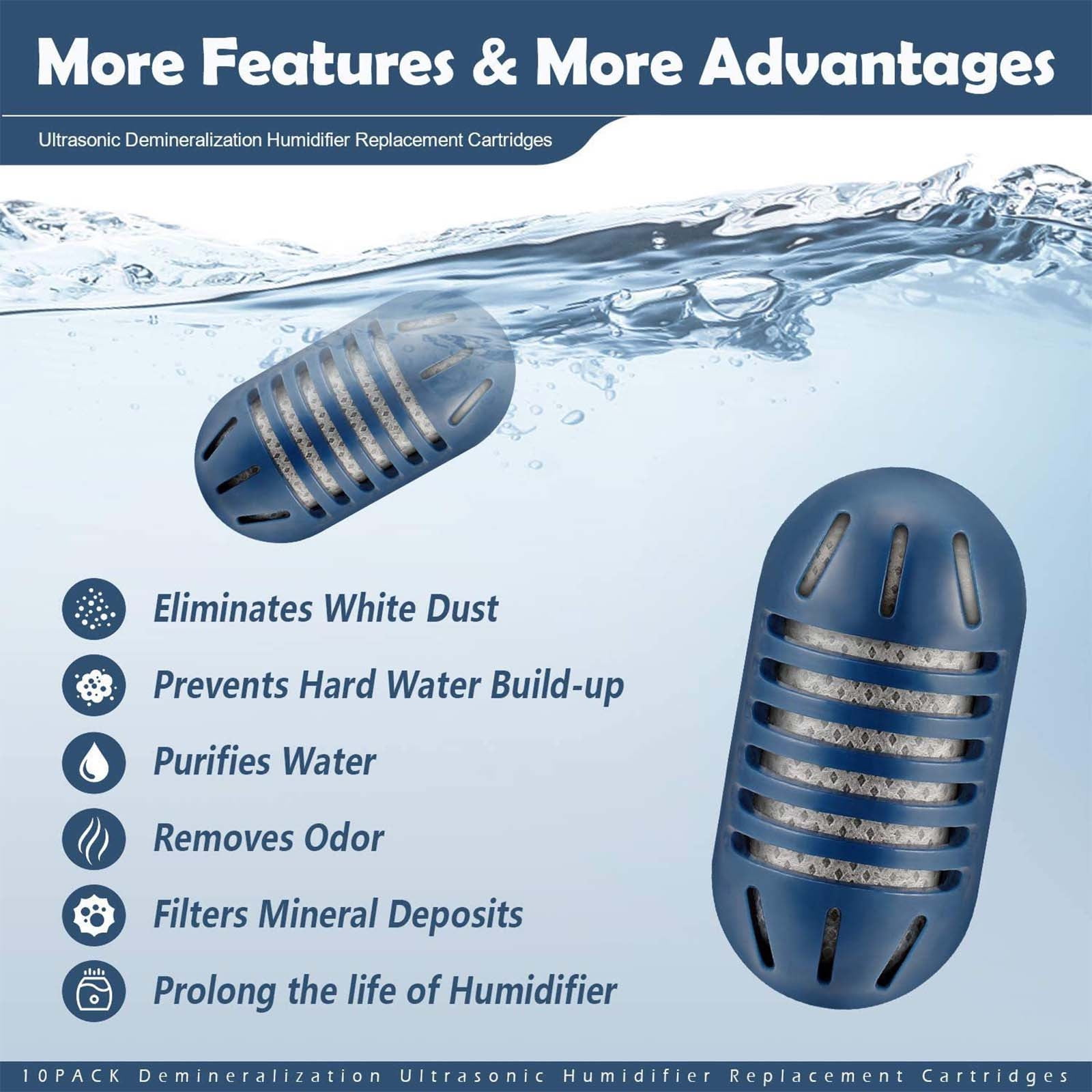 Specollect Clearance 50Pcs Cartridge for Humidifiers Demineralization Cartridges Filter Replacement, Filters Mineral Deposits, Prevents Hard Water Build-Up, Purifies Water