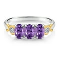 thumbnail image 2 of Gem Stone King 925 Silver and 10K Yellow Gold Purple Amethyst and Lab Grown Diamond Engagement Ring for Women | 1.37 Cttw | Oval 6X4MM | Gemstone February Birthstone | Size 8, 2 of 4