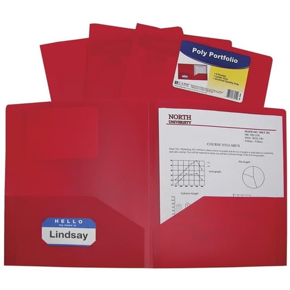 C-Line Products  Two-Pocket Heavyweight Poly Portfolio Folder, Red - Pack of 25