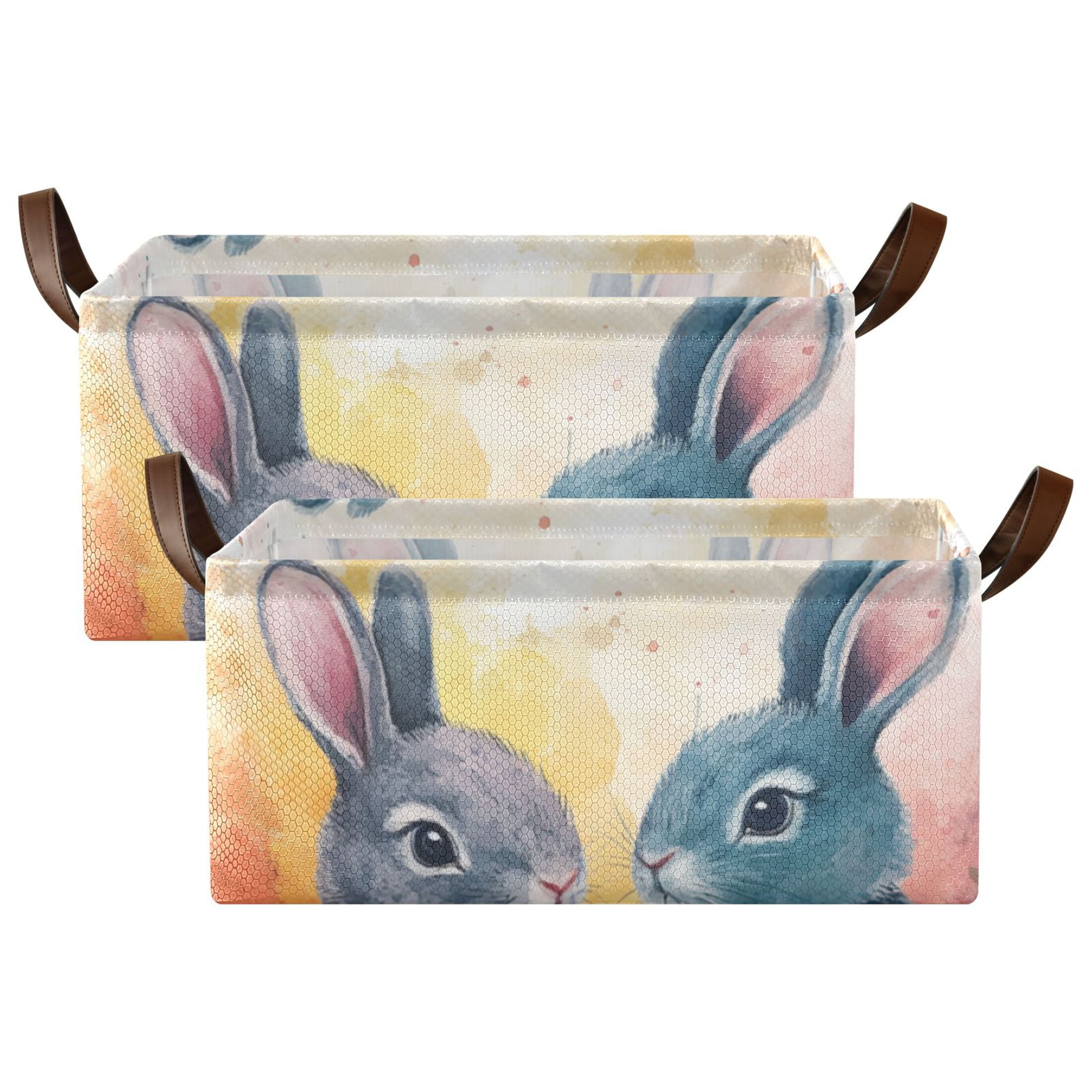 Easter Eggs Bunnies Leaves Storage Bins with Handles Foldable Storage Baskets for Shelves Organizer Cloth Baskets