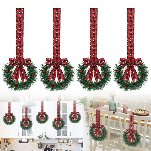 12-Inch Mini Christmas Kitchen Cabinet Wreaths with Plaid Bow & Berry – Snowflake Style Holiday Decor, 1PCS green garlands for decoration by posdfud