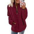 thumbnail image 3 of Women Winter Color Pullover Zipper Wool Loose Tops with Pockets, 3 of 8