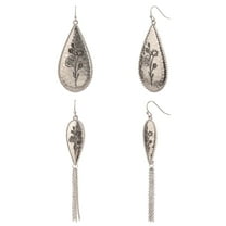 The Pioneer Woman Adult Female Silver-Tone Metal Floral Etched Drop 2pc Earring Set