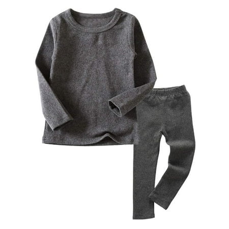Ensemble de sous-Vêtements Thermiques pour Petits Garçons et Filles 2 Pcs Hauts et Bas Col Rond Pyjamas Chauds pour Enfants, (Gris, 7t)