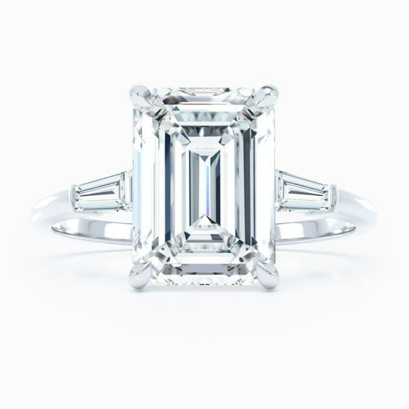 Fancy Three Stone Diamond Ring, Emerald And Tapered Baguette Cut Diamond Ring, Daily Wear Diamond Ring, 925 Sterling Silver, 2.2 Ct Simulated Diamond, Proposal Ring For Her