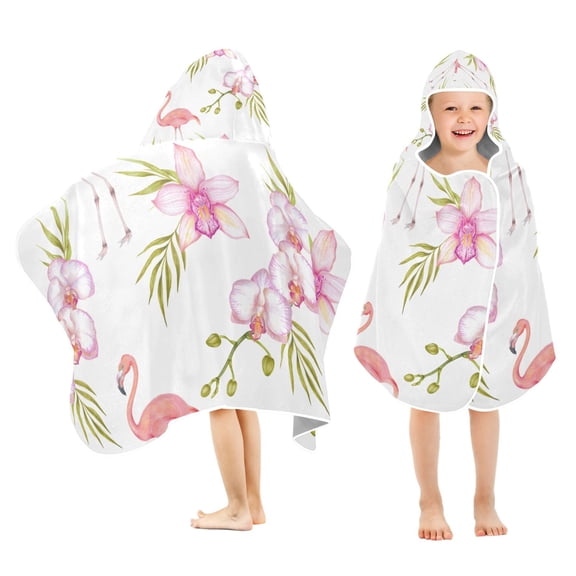 Flamingo Flowers Kids Hooded Beach Towel Baby Bath Poncho Towels with Hood Absorbent 50"x23.5" for Pool Swimming