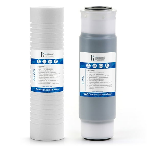 iFilters LWH-D Replacement Filter Set - Whole House 2 Stage Sediment - Rust & CTO Filters - 2.5" x 10 - Interchangeable with AP117 & AP110 Filter Models