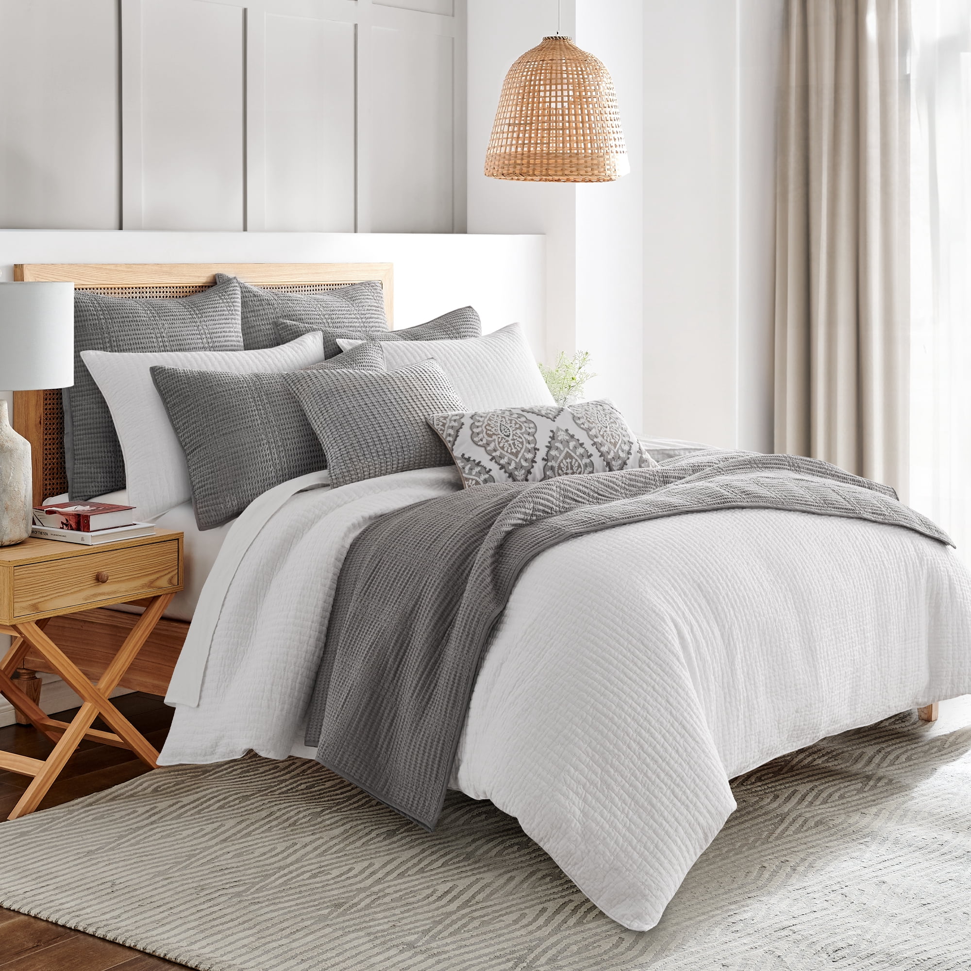 Levtex Home - Cloud Waffle Quilt Set - Full/Queen Quilt and Two Standard Shams - Waffle Textured - Grey - Quilt (88x92in.) and Shams (20x26in.) - Reversible - Cotton