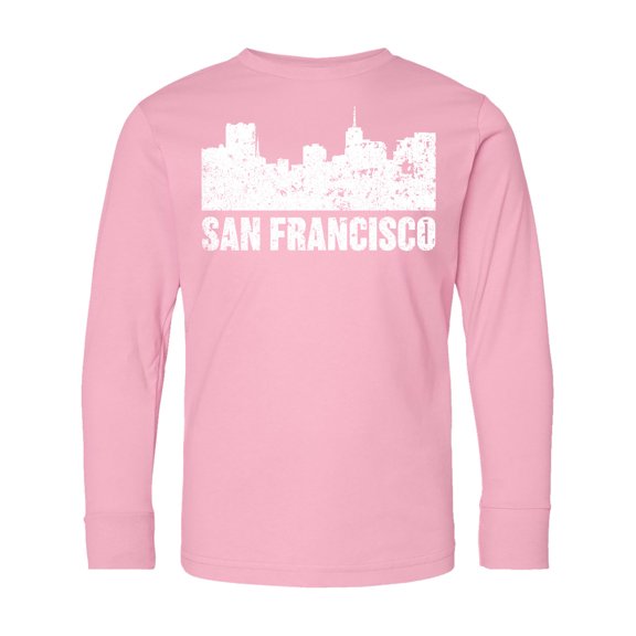 Inktastic San Francisco Skyline with Grunge Long Sleeve Youth T-Shirt