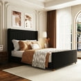 thumbnail image 5 of Queen Size Bed Frame, Upholstered Platform Bed with 62" Tall Headboard & Footboard, Soft Velvet Fabricbed Bed, Easy Assembly, Black, 5 of 7