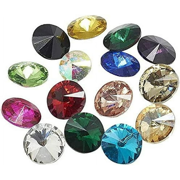 Pointed Back Glass Rhinestone Cabochons Rivoli Rhinestone Faceted Cone Mixed color 12x6mm