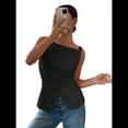 thumbnail image 1 of Camiseta de Tirantes para Mujer, , con Botones, Asimétrica, Estilo Y2K, para Salir. Negro S, 1 of 9