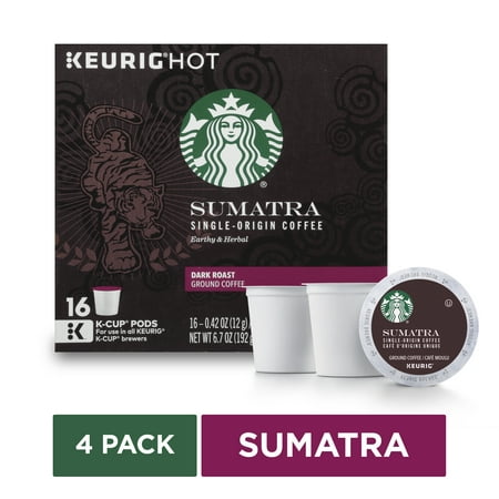 Starbucks Sumatra K-Cup Coffee Pods for Keurig Brewers, Dark Roast, 4 Boxes of 16 (64 Total K-Cup