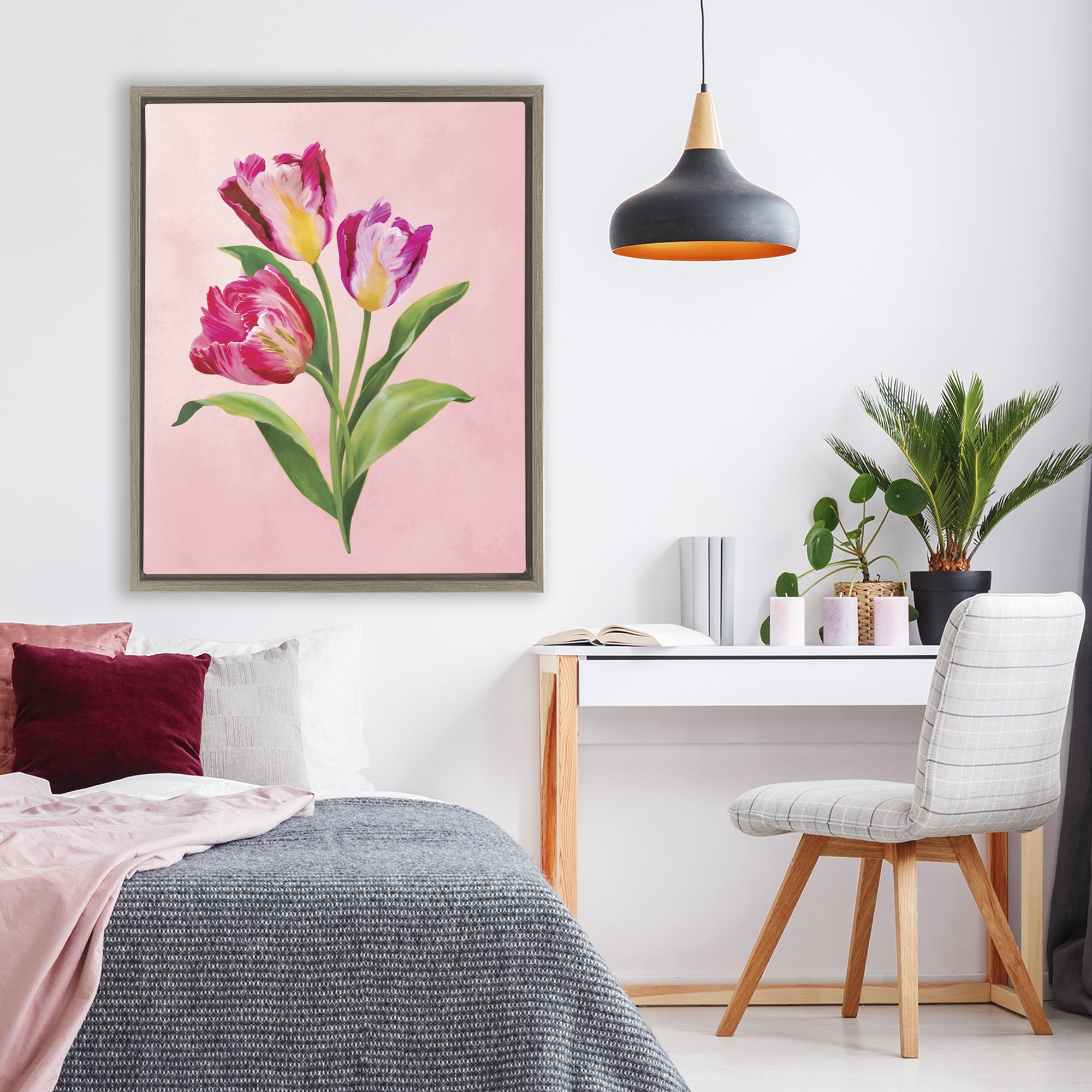 Stupell Industries Vibrant Magenta Tulips Brown Framed Floater Canvas Wall Art, design by Diane Neukirch